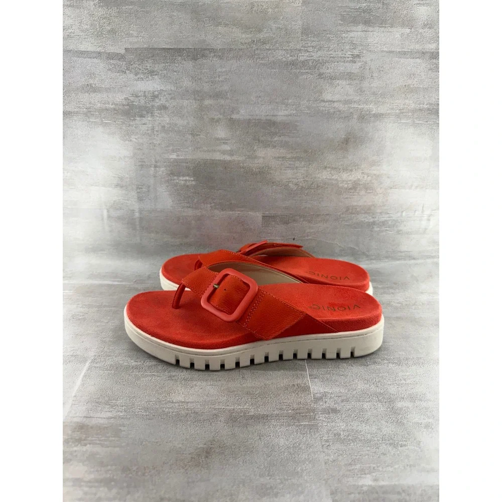 Vionic Uptown Marin Red Suede Platform Thong Sandals Women 6.5 Orthotic Buckle